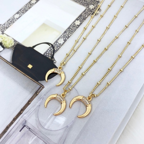 Dainty Gold Crescent Horn Necklace - Picture 4 of 8
